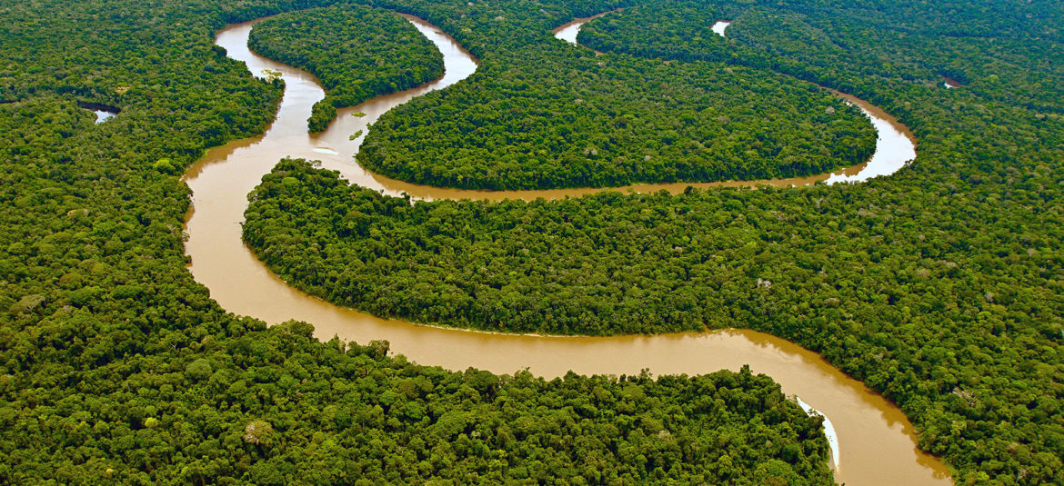 Winding river drone view
